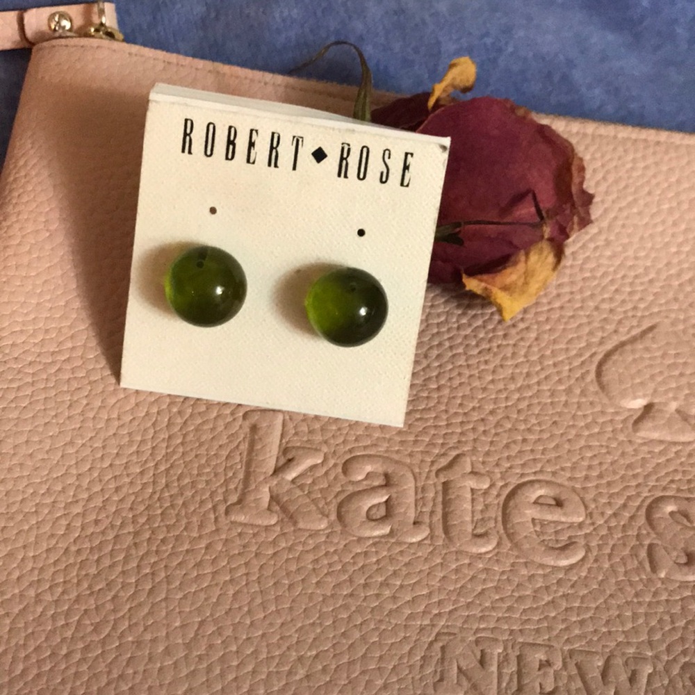 NWT Robert Rose Glass Orb Marble Earrings Green